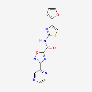 molecular formula C14H8N6O3S B2397044 N-(4-(furan-2-yl)thiazol-2-yl)-3-(pyrazin-2-yl)-1,2,4-oxadiazole-5-carboxamide CAS No. 1219902-37-0