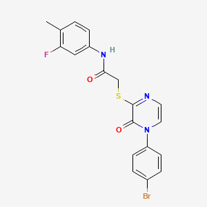 molecular formula C19H15BrFN3O2S B2397051 2-((4-(4-bromophenyl)-3-oxo-3,4-dihydropyrazin-2-yl)thio)-N-(3-fluoro-4-methylphenyl)acetamide CAS No. 899759-62-7