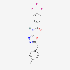 molecular formula C18H14F3N3O2 B2397054 N-(5-(4-methylbenzyl)-1,3,4-oxadiazol-2-yl)-4-(trifluoromethyl)benzamide CAS No. 1172291-73-4