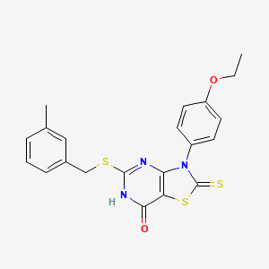 molecular formula C21H19N3O2S3 B2397072 3-(4-ethoxyphenyl)-5-((3-methylbenzyl)thio)-2-thioxo-2,3-dihydrothiazolo[4,5-d]pyrimidin-7(6H)-one CAS No. 1114639-68-7