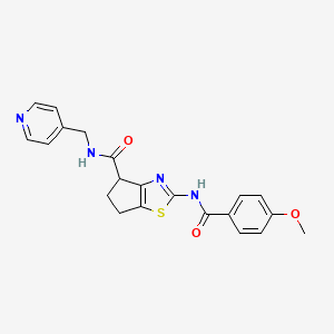 molecular formula C21H20N4O3S B2397080 2-(4-methoxybenzamido)-N-(pyridin-4-ylmethyl)-5,6-dihydro-4H-cyclopenta[d]thiazole-4-carboxamide CAS No. 941968-34-9
