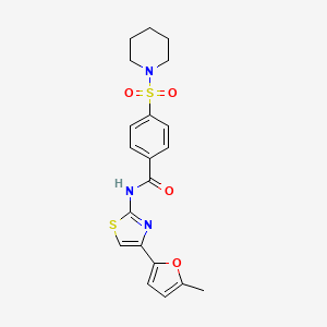 molecular formula C20H21N3O4S2 B2397085 N-(4-(5-甲基呋喃-2-基)噻唑-2-基)-4-(哌啶-1-基磺酰基)苯甲酰胺 CAS No. 361171-38-2
