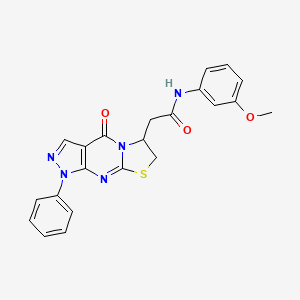 molecular formula C22H19N5O3S B2397091 N-(3-甲氧基苯基)-2-(4-氧代-1-苯基-1,4,6,7-四氢吡唑并[3,4-d]噻唑并[3,2-a]嘧啶-6-基)乙酰胺 CAS No. 946228-74-6