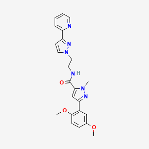 molecular formula C23H24N6O3 B2397116 3-(2,5-dimethoxyphenyl)-1-methyl-N-(2-(3-(pyridin-2-yl)-1H-pyrazol-1-yl)ethyl)-1H-pyrazole-5-carboxamide CAS No. 1448026-80-9