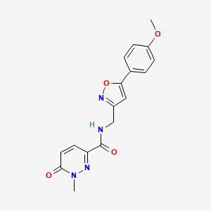 molecular formula C17H16N4O4 B2397141 N-((5-(4-methoxyphenyl)isoxazol-3-yl)methyl)-1-methyl-6-oxo-1,6-dihydropyridazine-3-carboxamide CAS No. 1210680-97-9