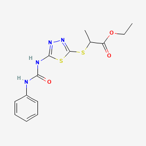 molecular formula C14H16N4O3S2 B2397143 2-((5-(3-fenilureido)-1,3,4-tiadiazol-2-il)tio)propanoato de etilo CAS No. 898462-63-0