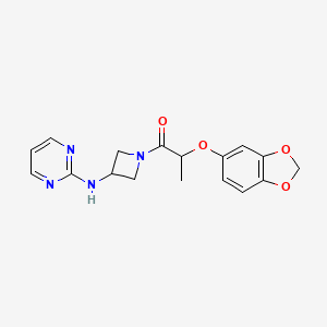 molecular formula C17H18N4O4 B2397156 2-(Benzo[d][1,3]dioxol-5-yloxy)-1-(3-(pyrimidin-2-ylamino)azetidin-1-yl)propan-1-one CAS No. 2034303-35-8