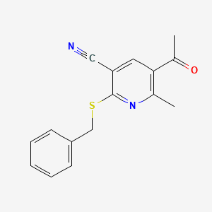 molecular formula C16H14N2OS B2397189 5-Acetyl-2-(benzylsulfanyl)-6-methylnicotinonitrile CAS No. 337922-63-1