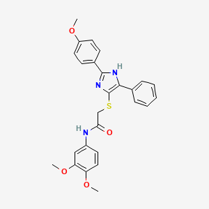 molecular formula C26H25N3O4S B2397209 N-(3,4-dimethoxyphenyl)-2-{[2-(4-methoxyphenyl)-5-phenyl-1H-imidazol-4-yl]sulfanyl}acetamide CAS No. 901242-55-5