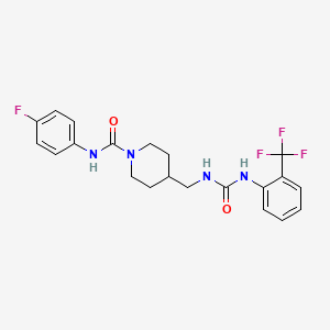 molecular formula C21H22F4N4O2 B2397213 N-(4-fluorophenyl)-4-((3-(2-(trifluoromethyl)phenyl)ureido)methyl)piperidine-1-carboxamide CAS No. 1235394-07-6