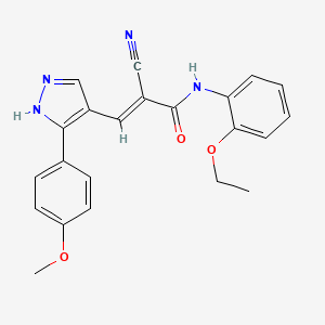 molecular formula C22H20N4O3 B2397249 (E)-2-Cyano-N-(2-ethoxyphenyl)-3-[5-(4-methoxyphenyl)-1H-pyrazol-4-yl]prop-2-enamide CAS No. 894308-02-2