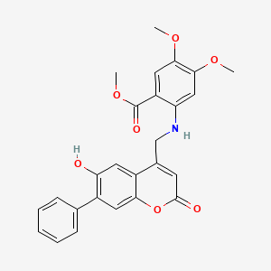 molecular formula C26H23NO7 B2397263 Methyl 2-[(6-hydroxy-2-oxo-7-phenylchromen-4-yl)methylamino]-4,5-dimethoxybenzoate CAS No. 859863-73-3