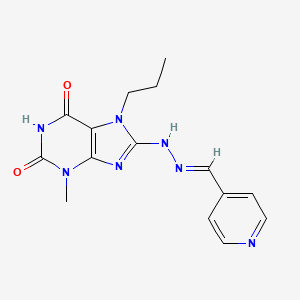 (E)-3-methyl-7-propyl-8-(2-(pyridin-4-ylmethylene)hydrazinyl)-1H-purine-2,6(3H,7H)-dione