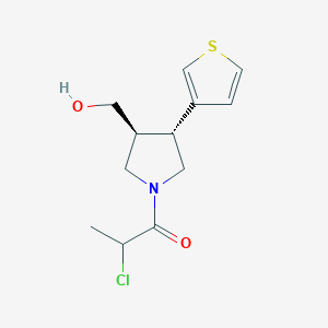 molecular formula C12H16ClNO2S B2397292 2-Chloro-1-[(3S,4R)-3-(hydroxymethyl)-4-thiophen-3-ylpyrrolidin-1-yl]propan-1-one CAS No. 2411183-43-0