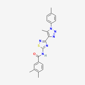 molecular formula C21H20N6OS B2397295 3,4-dimethyl-N-{3-[5-methyl-1-(4-methylphenyl)-1H-1,2,3-triazol-4-yl]-1,2,4-thiadiazol-5-yl}benzamide CAS No. 895112-87-5