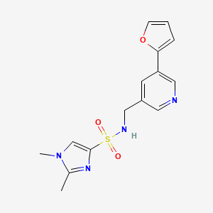 molecular formula C15H16N4O3S B2397299 N-((5-(furan-2-yl)pyridin-3-yl)methyl)-1,2-dimethyl-1H-imidazole-4-sulfonamide CAS No. 2034386-48-4