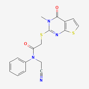 molecular formula C17H14N4O2S2 B2397306 N-(cyanomethyl)-2-({3-methyl-4-oxo-3H,4H-thieno[2,3-d]pyrimidin-2-yl}sulfanyl)-N-phenylacetamide CAS No. 1182191-66-7