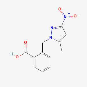 molecular formula C12H11N3O4 B2397308 2-[(5-methyl-3-nitro-1H-pyrazol-1-yl)methyl]benzoic acid CAS No. 1004194-55-1