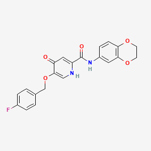molecular formula C21H17FN2O5 B2397312 N-(2,3-dihydrobenzo[b][1,4]dioxin-6-yl)-5-((4-fluorobenzyl)oxy)-4-oxo-1,4-dihydropyridine-2-carboxamide CAS No. 1021261-62-0