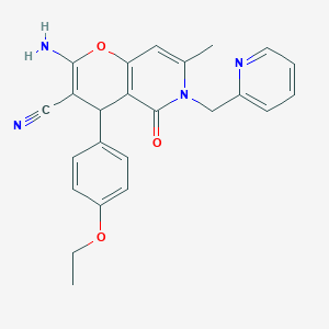 molecular formula C24H22N4O3 B2397314 2-amino-4-(4-ethoxyphenyl)-7-methyl-5-oxo-6-(pyridin-2-ylmethyl)-5,6-dihydro-4H-pyrano[3,2-c]pyridine-3-carbonitrile CAS No. 767300-13-0
