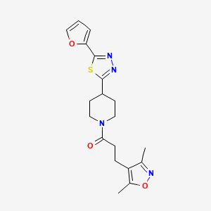 molecular formula C19H22N4O3S B2397320 3-(3,5-二甲基异恶唑-4-基)-1-(4-(5-(呋喃-2-基)-1,3,4-噻二唑-2-基)哌啶-1-基)丙-1-酮 CAS No. 1226427-51-5