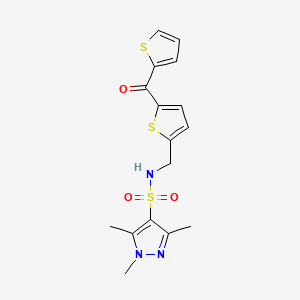 1,3,5-trimethyl-N-((5-(thiophene-2-carbonyl)thiophen-2-yl)methyl)-1H-pyrazole-4-sulfonamide