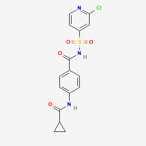 molecular formula C16H14ClN3O4S B2397324 N-[(2-chloropyridin-4-yl)sulfonyl]-4-cyclopropaneamidobenzamide CAS No. 1445723-41-0