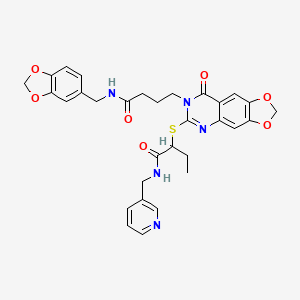 molecular formula C31H31N5O7S B2397351 2-[(7-{4-[(1,3-苯并二氧杂环-5-基甲基)氨基]-4-氧代丁基}-8-氧代-7,8-二氢[1,3]二氧杂环[4,5-g]喹唑啉-6-基)硫代]-N-(吡啶-3-基甲基)丁酰胺 CAS No. 688060-27-7