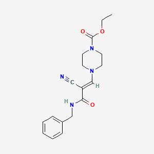 molecular formula C18H22N4O3 B2397363 (E)-ethyl 4-(3-(benzylamino)-2-cyano-3-oxoprop-1-en-1-yl)piperazine-1-carboxylate CAS No. 885179-66-8