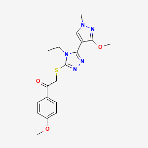 molecular formula C18H21N5O3S B2397372 2-((4-ethyl-5-(3-methoxy-1-methyl-1H-pyrazol-4-yl)-4H-1,2,4-triazol-3-yl)thio)-1-(4-methoxyphenyl)ethanone CAS No. 1014094-24-6