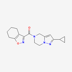 molecular formula C17H20N4O2 B2397381 (2-cyclopropyl-6,7-dihydropyrazolo[1,5-a]pyrazin-5(4H)-yl)(4,5,6,7-tetrahydrobenzo[d]isoxazol-3-yl)methanone CAS No. 2034556-31-3