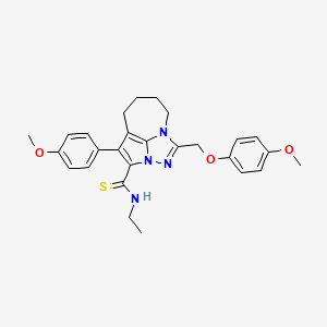 molecular formula C27H30N4O3S B2397385 N-ethyl-1-[(4-methoxyphenoxy)methyl]-4-(4-methoxyphenyl)-5,6,7,8-tetrahydro-2,2a,8a-triazacyclopenta[cd]azulene-3-carbothioamide CAS No. 877814-09-0