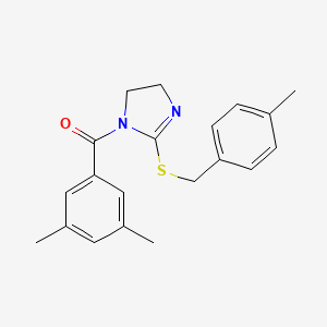 molecular formula C20H22N2OS B2397390 (3,5-dimethylphenyl)(2-((4-methylbenzyl)thio)-4,5-dihydro-1H-imidazol-1-yl)methanone CAS No. 851804-86-9