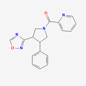 molecular formula C18H16N4O2 B2397396 (3-(1,2,4-Oxadiazol-3-yl)-4-phenylpyrrolidin-1-yl)(pyridin-2-yl)methanone CAS No. 2034285-95-3