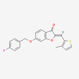 molecular formula C21H15FO3S B2397403 (Z)-6-((4-fluorobenzyl)oxy)-2-((3-methylthiophen-2-yl)methylene)benzofuran-3(2H)-one CAS No. 622791-74-6