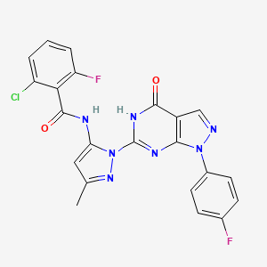 molecular formula C22H14ClF2N7O2 B2397405 2-chloro-6-fluoro-N-(1-(1-(4-fluorophenyl)-4-oxo-4,5-dihydro-1H-pyrazolo[3,4-d]pyrimidin-6-yl)-3-methyl-1H-pyrazol-5-yl)benzamide CAS No. 1020488-24-7
