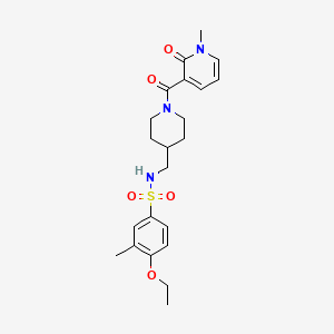 molecular formula C22H29N3O5S B2397412 4-ethoxy-3-methyl-N-((1-(1-methyl-2-oxo-1,2-dihydropyridine-3-carbonyl)piperidin-4-yl)methyl)benzenesulfonamide CAS No. 1235090-39-7
