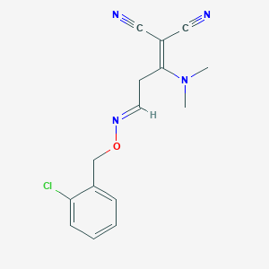 molecular formula C15H15ClN4O B2397447 2-[3-{[(2-Chlorobenzyl)oxy]imino}-1-(dimethylamino)propylidene]malononitrile CAS No. 339103-11-6