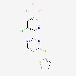 molecular formula C14H7ClF3N3S2 B2397451 2-[3-Chloro-5-(trifluoromethyl)pyridin-2-yl]-4-(thiophen-2-ylsulfanyl)pyrimidine CAS No. 2085690-44-2
