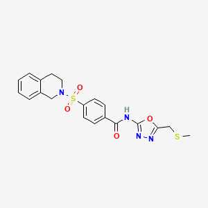 molecular formula C20H20N4O4S2 B2397454 4-((3,4-dihydroisoquinolin-2(1H)-yl)sulfonyl)-N-(5-((methylthio)methyl)-1,3,4-oxadiazol-2-yl)benzamide CAS No. 862807-10-1