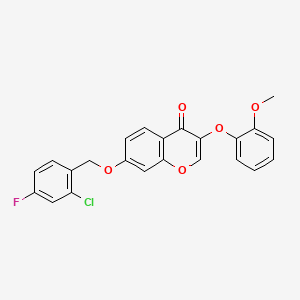 molecular formula C23H16ClFO5 B2397466 7-[(2-氯-4-氟苯基)甲氧基]-3-(2-甲氧基苯氧基)香豆素-4-酮 CAS No. 848060-93-5
