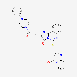 molecular formula C32H29N7O3S B2397467 2-[3-氧代-3-(4-苯基哌嗪-1-基)丙基]-5-[(4-氧代吡啶并[1,2-a]嘧啶-2-基)甲硫基]-2H-咪唑并[1,2-c]喹唑啉-3-酮 CAS No. 1040736-84-2