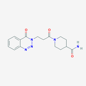 molecular formula C16H19N5O3 B2397481 1-[3-(4-氧代-1,2,3-苯并三嗪-3-基)丙酰基]哌啶-4-甲酰胺 CAS No. 451469-41-3