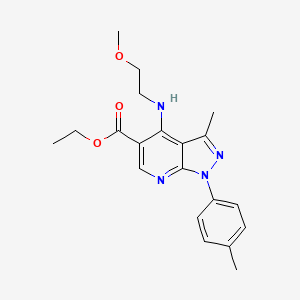 molecular formula C20H24N4O3 B2397482 ethyl 4-[(2-methoxyethyl)amino]-3-methyl-1-(4-methylphenyl)-1H-pyrazolo[3,4-b]pyridine-5-carboxylate CAS No. 866050-13-7