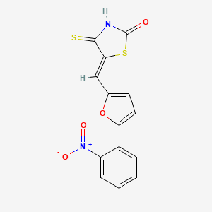 molecular formula C14H8N2O4S2 B2397484 (Z)-5-((5-(2-nitrophenyl)furan-2-yl)methylene)-4-thioxothiazolidin-2-one CAS No. 635292-86-3
