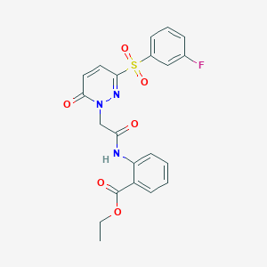 molecular formula C21H18FN3O6S B2397486 ethyl 2-({[3-[(3-fluorophenyl)sulfonyl]-6-oxopyridazin-1(6H)-yl]acetyl}amino)benzoate CAS No. 1358423-88-7