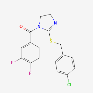 molecular formula C17H13ClF2N2OS B2397501 [2-[(4-Chlorophenyl)methylsulfanyl]-4,5-dihydroimidazol-1-yl]-(3,4-difluorophenyl)methanone CAS No. 851801-73-5