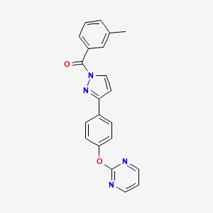 molecular formula C21H16N4O2 B2397506 (3-methylphenyl){3-[4-(2-pyrimidinyloxy)phenyl]-1H-pyrazol-1-yl}methanone CAS No. 321998-89-4