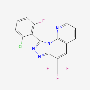molecular formula C16H7ClF4N4 B2397508 9-(2-Chloro-6-fluorophenyl)-6-(trifluoromethyl)[1,2,4]triazolo[4,3-a][1,8]naphthyridine CAS No. 338968-41-5