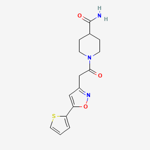 molecular formula C15H17N3O3S B2397512 1-(2-(5-(Thiophen-2-yl)isoxazol-3-yl)acetyl)piperidine-4-carboxamide CAS No. 946317-21-1